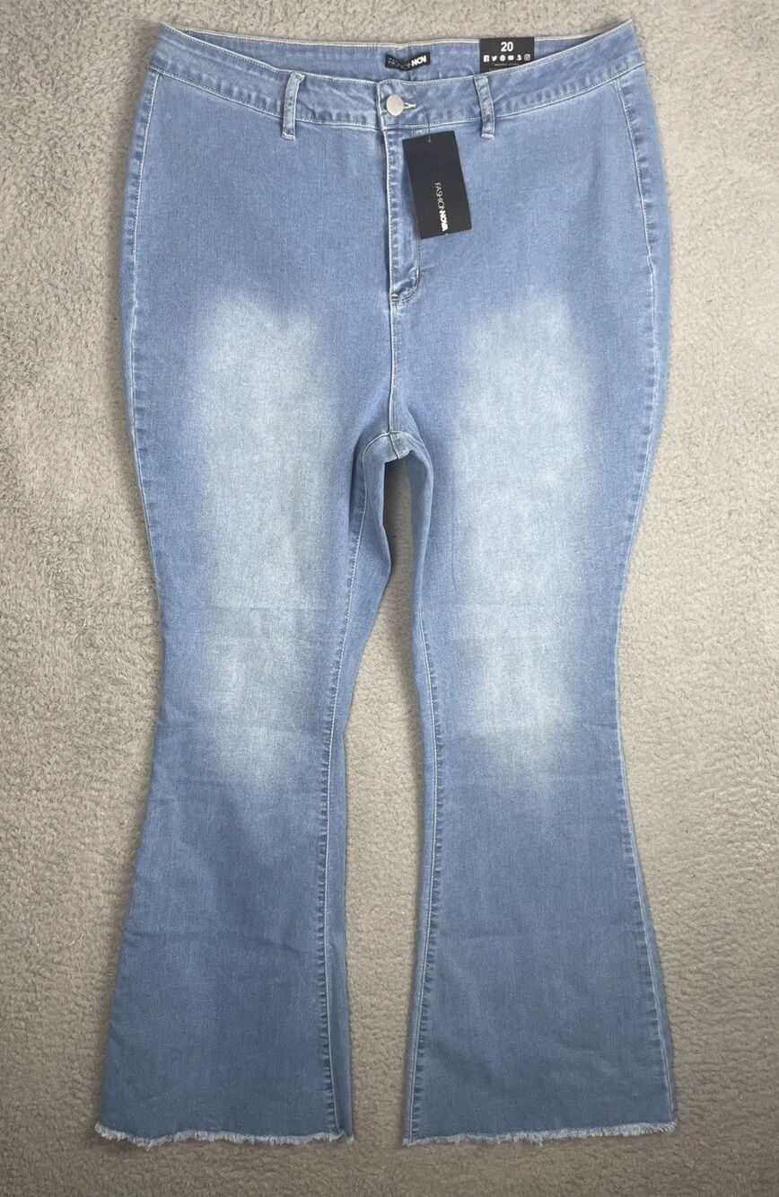 Fashion Nova Jeans Valentina High Rise Flare Stretch Womens 20x34 Blue NWT